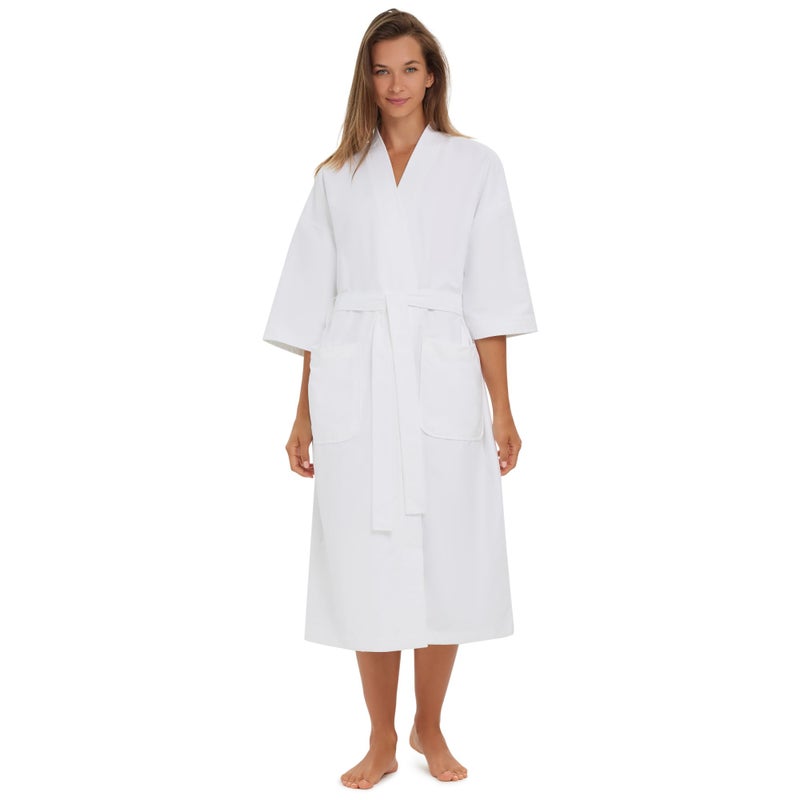 MONARCH Chamois Microfiber Spa Kimono Robe for Men or Women â€“ Soft Lightweight Fabric with Classic Kimono Design, Generously Sized Hotel & Spa Robe with Pockets â€“ Machine Washable (White, Large) - Image 1